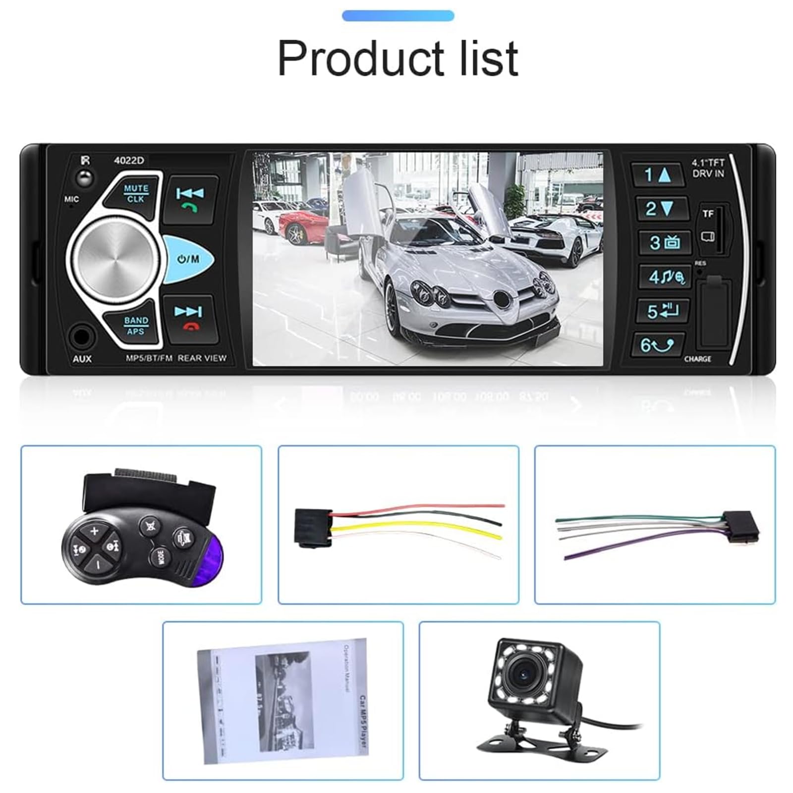Hikity Radio Coche 1DIN Bluetooth, Pantalla Digital TFT 4.1'' | Manos Libres, Cámara Trasera, FM USB AUX TF, SWC, Estéreo, Radio Pantalla 1 Din