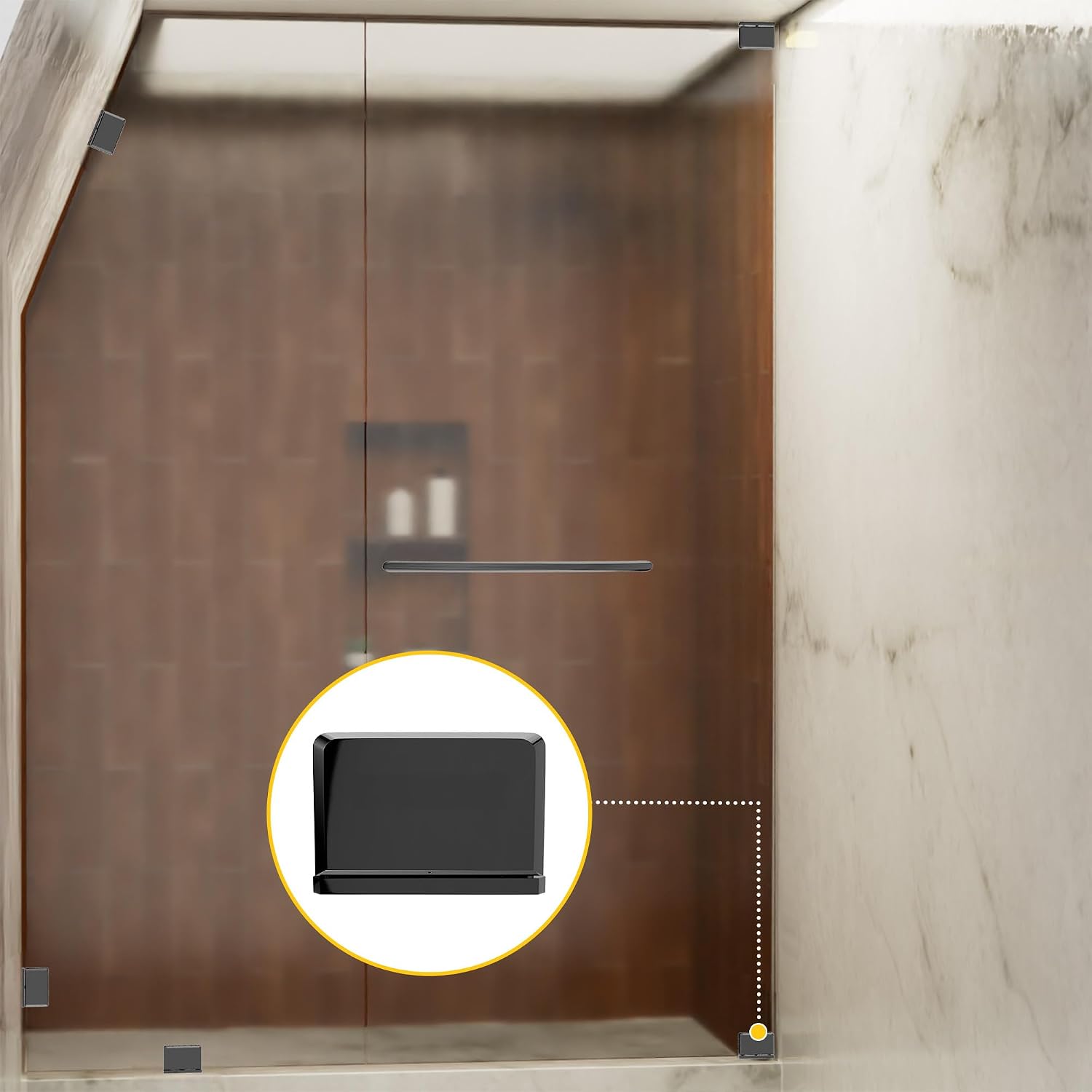 Brixwell Glass to Header Mount Shower Door Pivot Hinge, Solid Forged Brass, Black Nickel Finish, 3/8" and 1/2" Glass Thickness, 3-1/4" End to End Hole Spacing