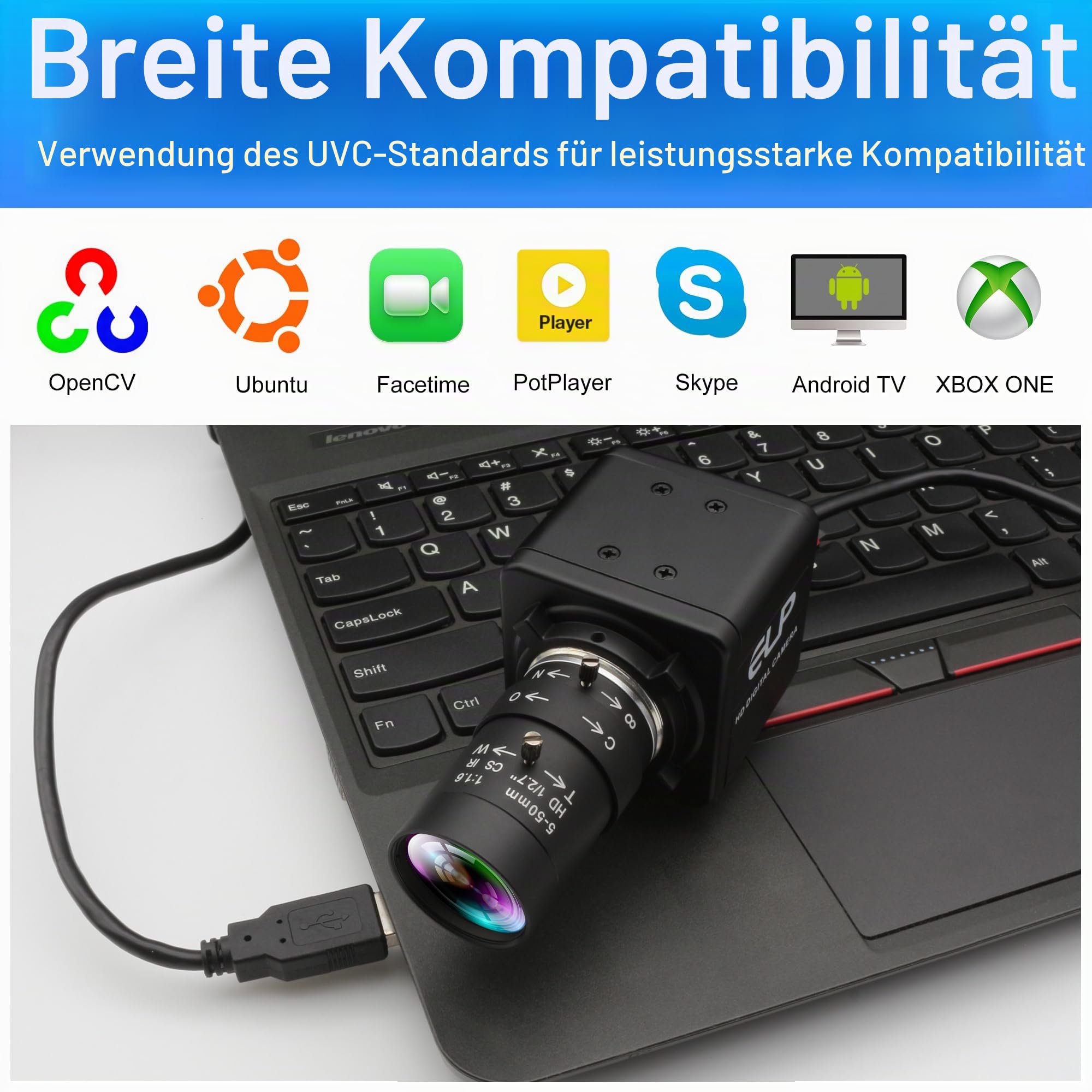 SVPRO 16MP USB Kamera mit Manuellem 5-50mm Objektiv, 10 Fach Optischem Zoom Webcam für PC Laptop, 4656x3496, IMX298 Sensor, UVC Industrielle Bildverarbeitungs Kamera für Windows,Linux,MacOS,Android