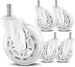 White Office Chair Wheels 3" Roller Blade Rubber Chair Casters Replacement, Heavy Duty Quiet No Scratch Gaming Chair Wheel for Hardwood Floor Carpet, Set of 5, 11mm Universal Fit/Not for 1KEA