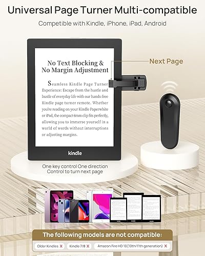 Miniatura 6 de Soporte para Kindle con girador de páginas remoto para cama, soporte para Kindle manos libres y soporte de clip, girador de páginas inalámbrico y