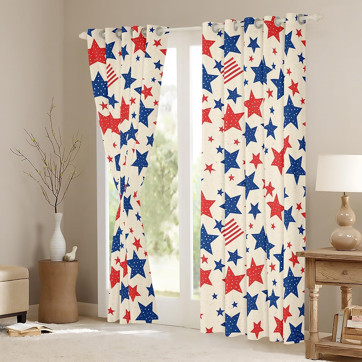 Homewish Rideau Occultant 140x175 cm Géométrie, Rideau Étoiles, Rideaux Voilage pour Filles Garçons Scintiller Rayure Lumineuse Étoilée, Voilage Fenetre Bleu Marine pour Chambre Salon