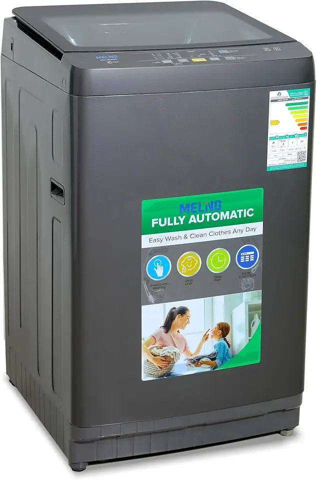 Meling Top Load Automatic Washing Machine, 11KG, 8 Programs, Glass Door, Silver - MTL120-620G
