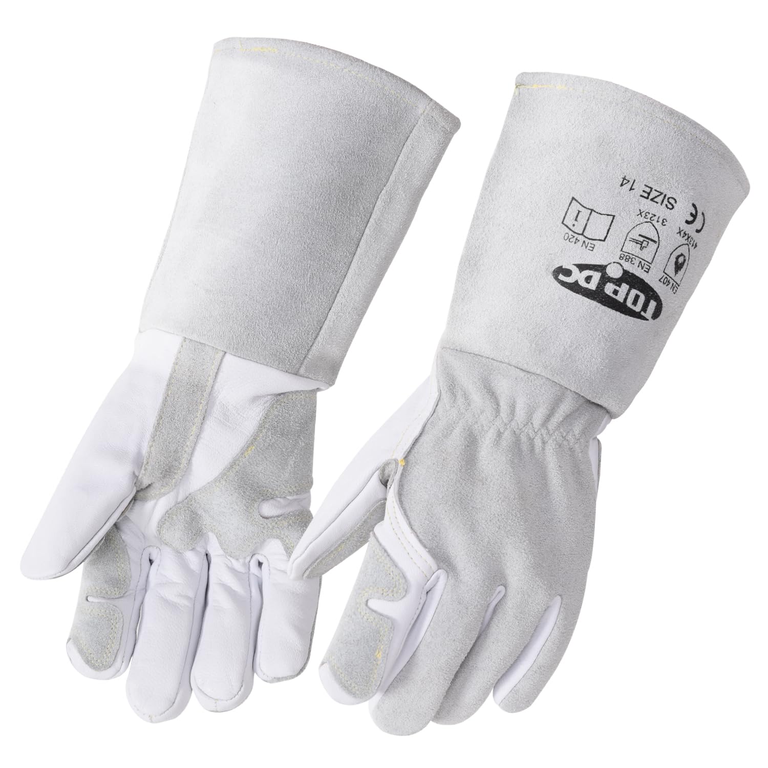 TOPDC TIG Welding Gloves 14In, Soft Goatskin Leather, Dexterity Comfort, L