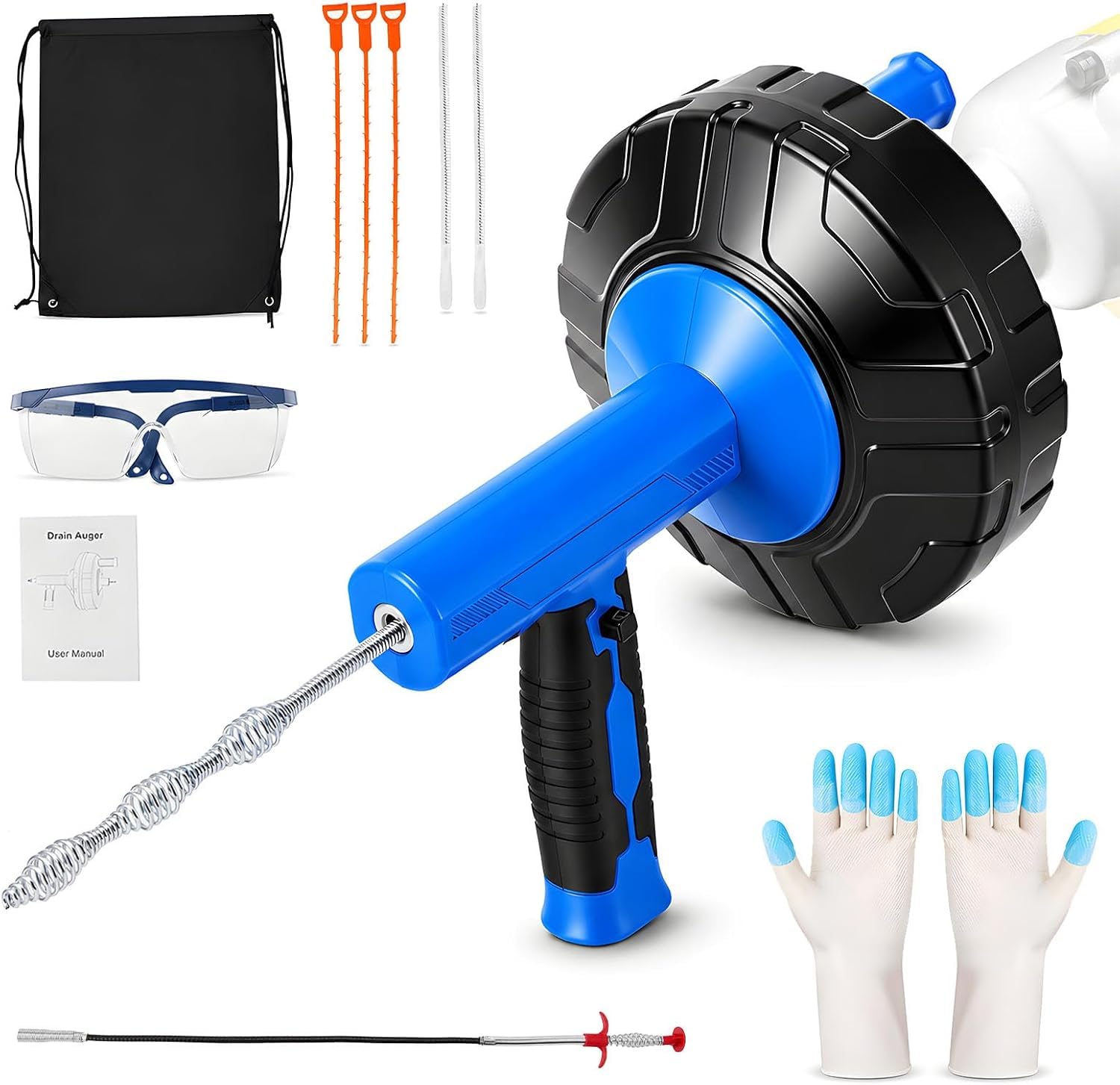 Espiral de limpieza de tuberías de 14 m con accesorio de perforación, espiral de desagüe, limpiador de tuberías para cocina y baño, muelle electrochapado resistente, limpiador de desagües