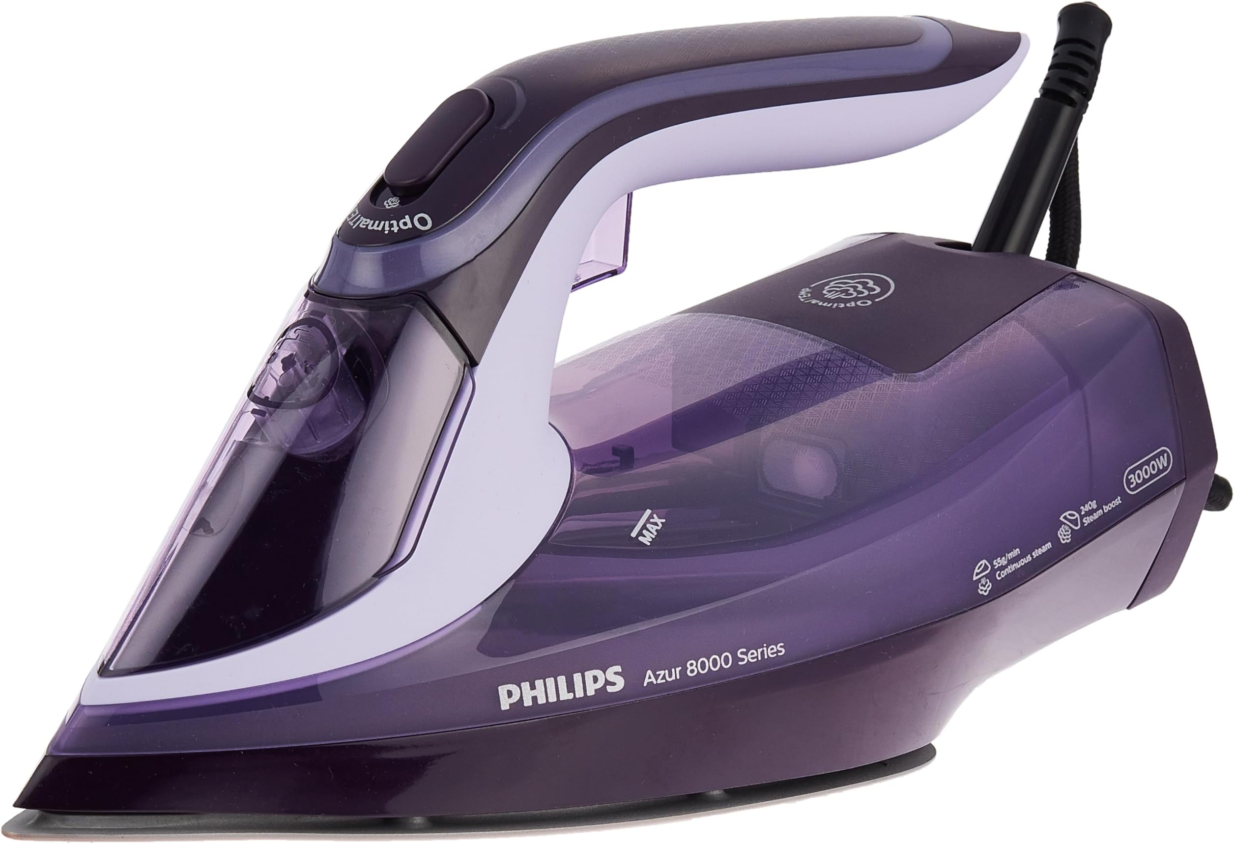 Azur 8000 Series Steam Iron - 3000W, 240g Turbo Steam Boost, No Burns, 55g Continuous Steam, Auto Shut-off - DST8021/36
