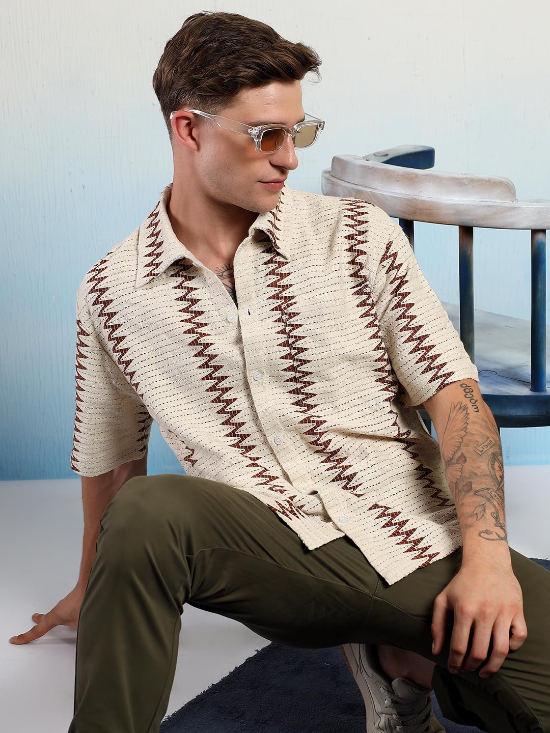 KOTTY Camicia da uomo a righe, vestibilità regolare