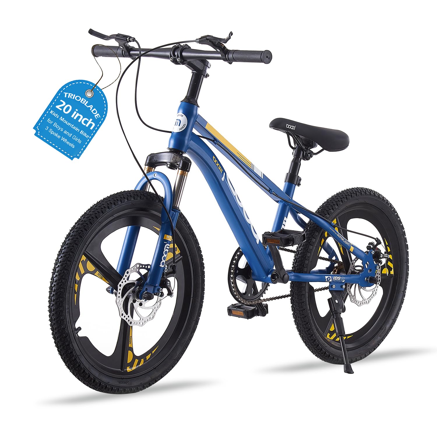 TRIOBLADE Kids Bike 18/20/22/24inch Kids Mountain Bike for Boys and Girls 6-15 Years Old Junior Mountain Bikes 3 Spoke Wheels Children Bicycle with Shock Absorber Dual Disc Brake(Blue, 20inch)