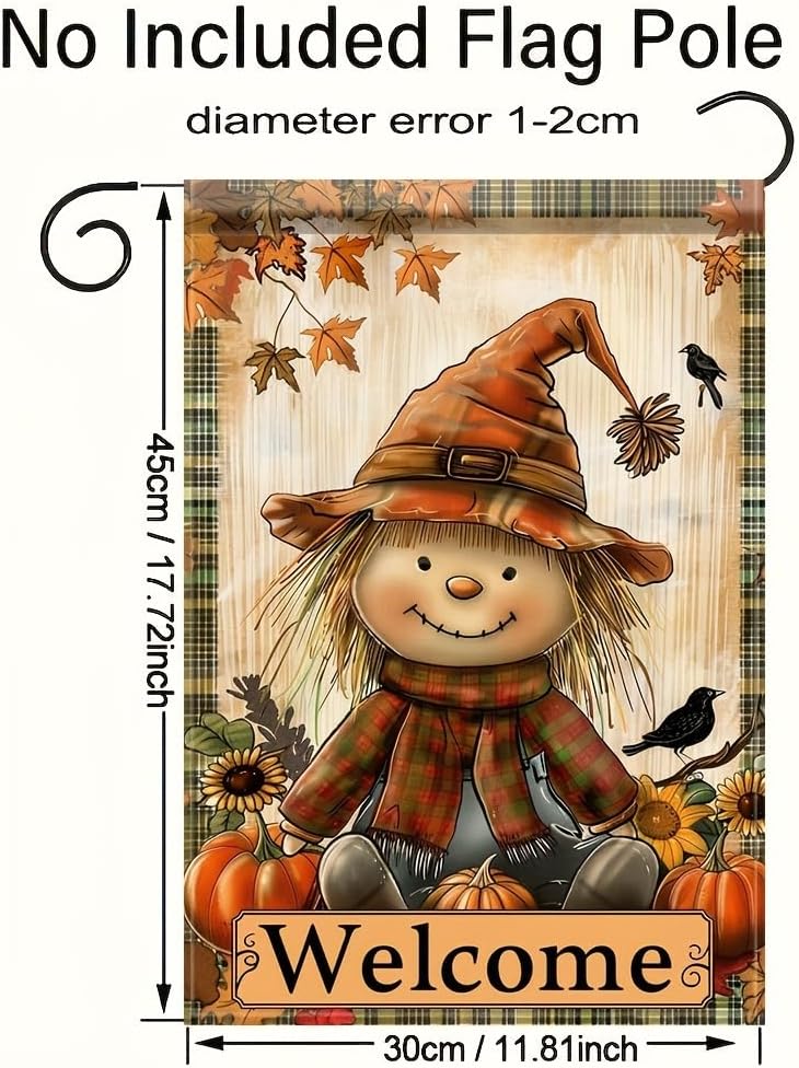 Fall Scarecrow Garden Flag 12x18 Inch Double Sided for Outside Welcome Scarecrow with Pumpkins Sunflowers and Plaid Yard Banner for Outdoor Lawn Patio Porch Autumn Harvest Thanksgiving Decor - Image 2