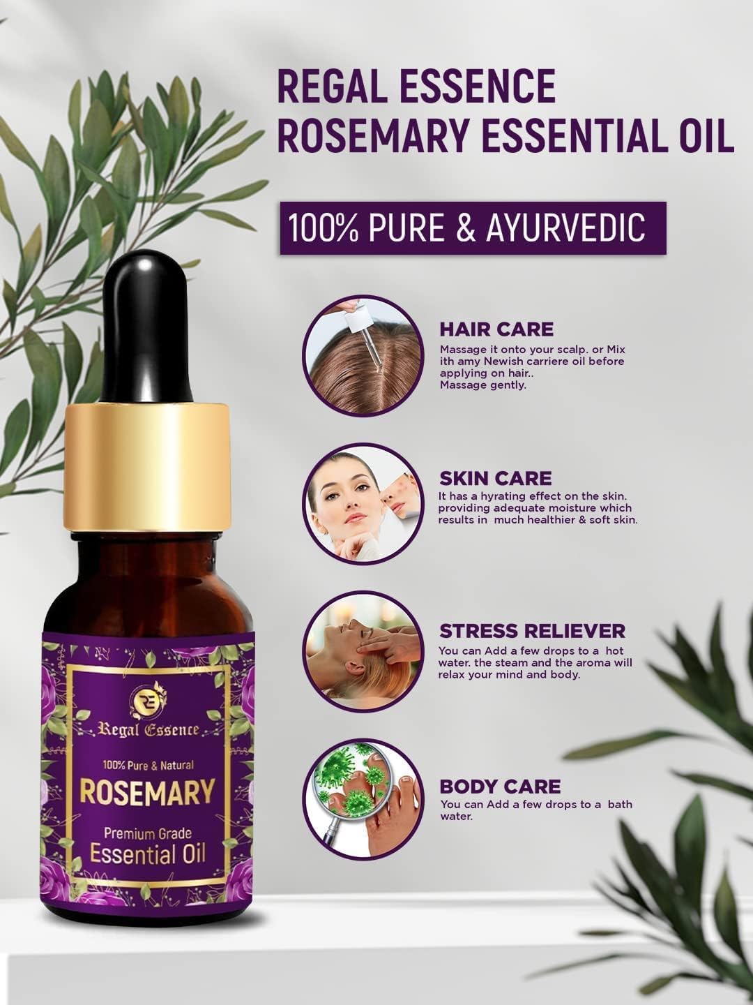 QURA Aceite esencial de romero para el crecimiento del cabello, aceite de romero 100% puro y natural para cabello, piel y cuerpo, 15 ml