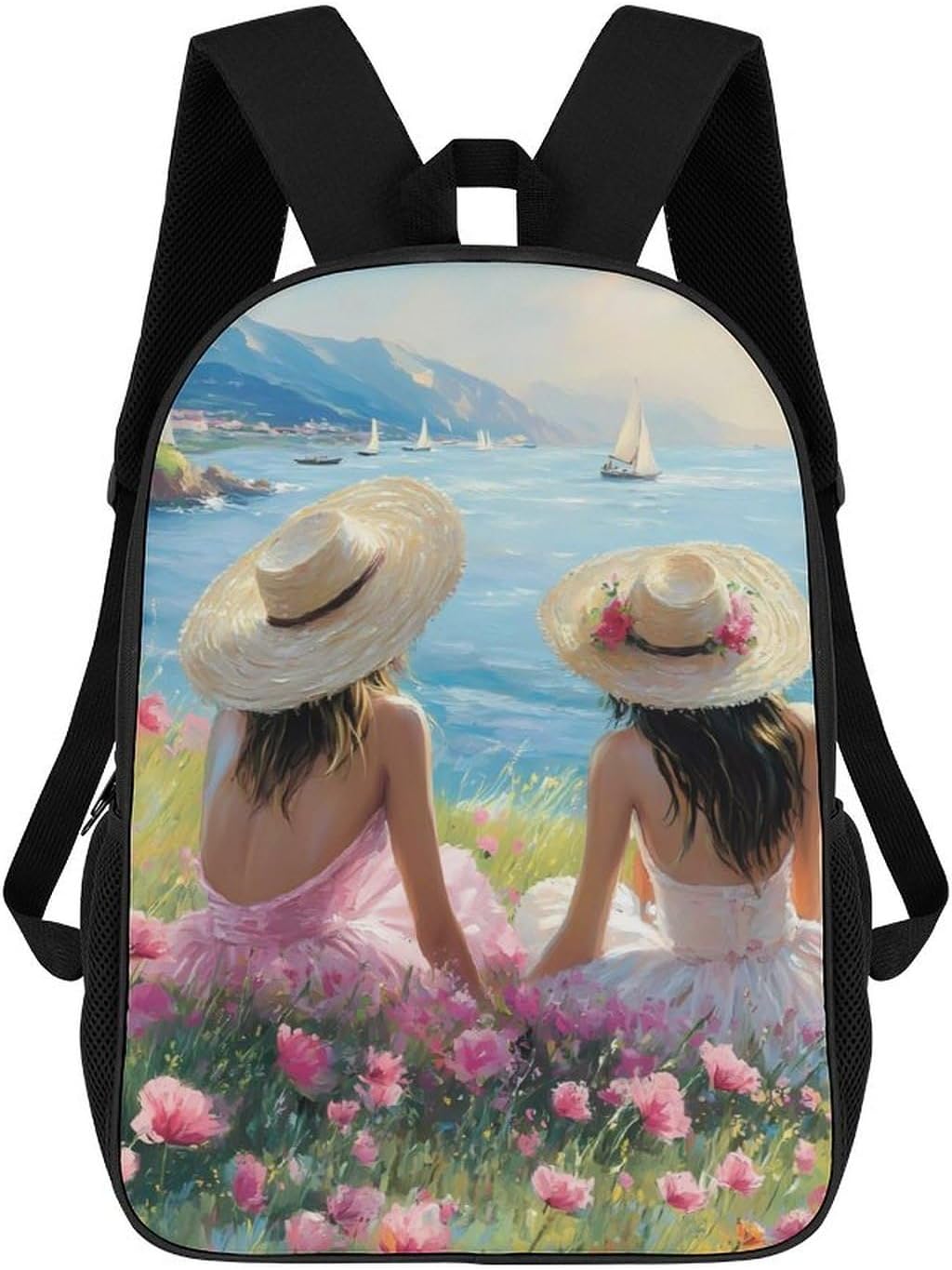 Ocean Flower Sailboat Mountai Laptop Backpack for Men Women 17 Inch Shoulder Bag Travel Daypack