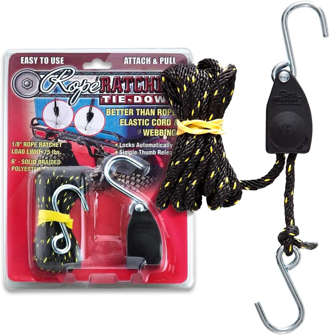 Carolina North 10001-12 1/8" Rope Ratchet with 6' Solid Braided Polyester Rope, 75-lb. Capacity