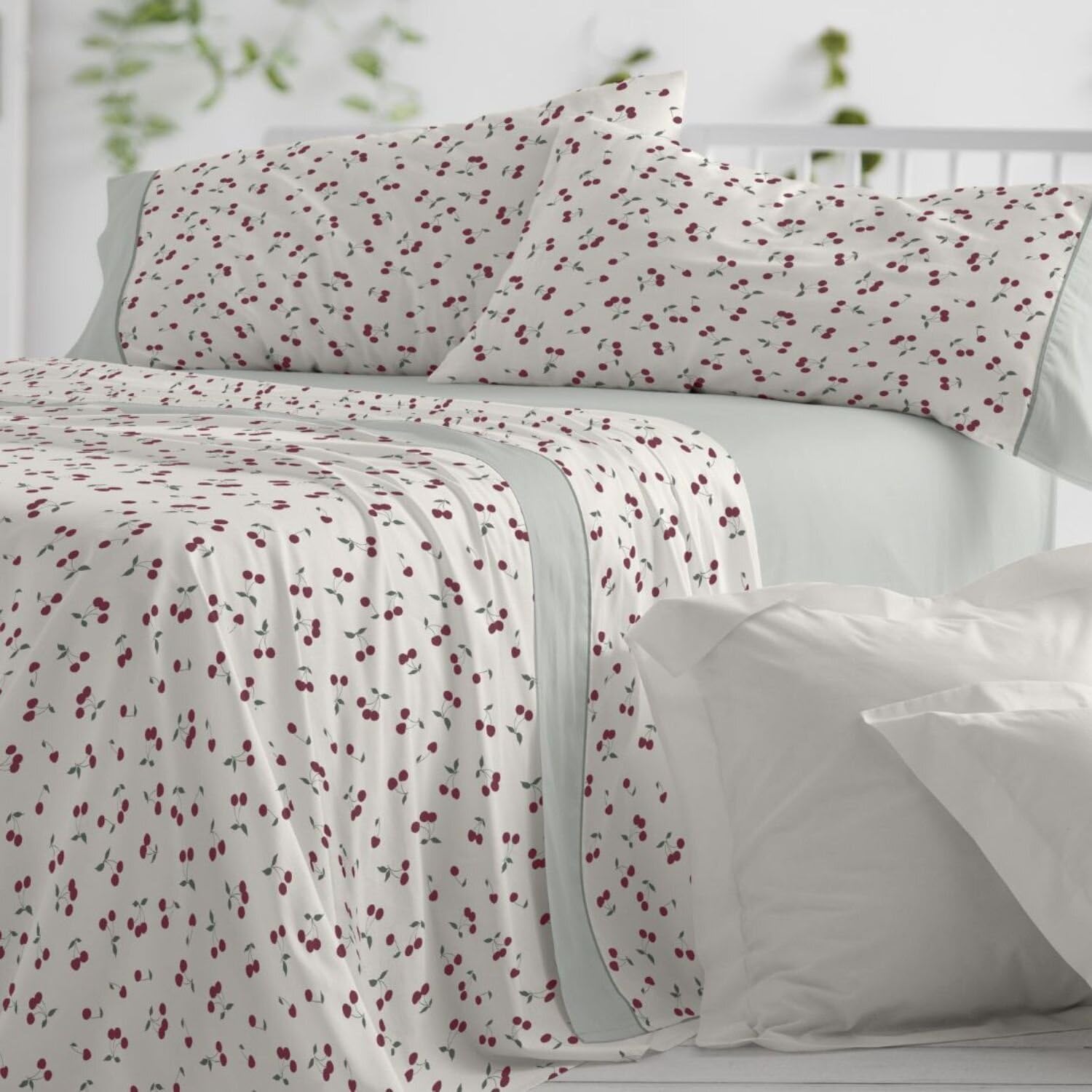 Burrito Blanco | Juego de sábanas | Cama de 150 a 160cm. (+Medidas Disponibles) | Diseño 546 | Color Cereza (150-160x190/200cm.)