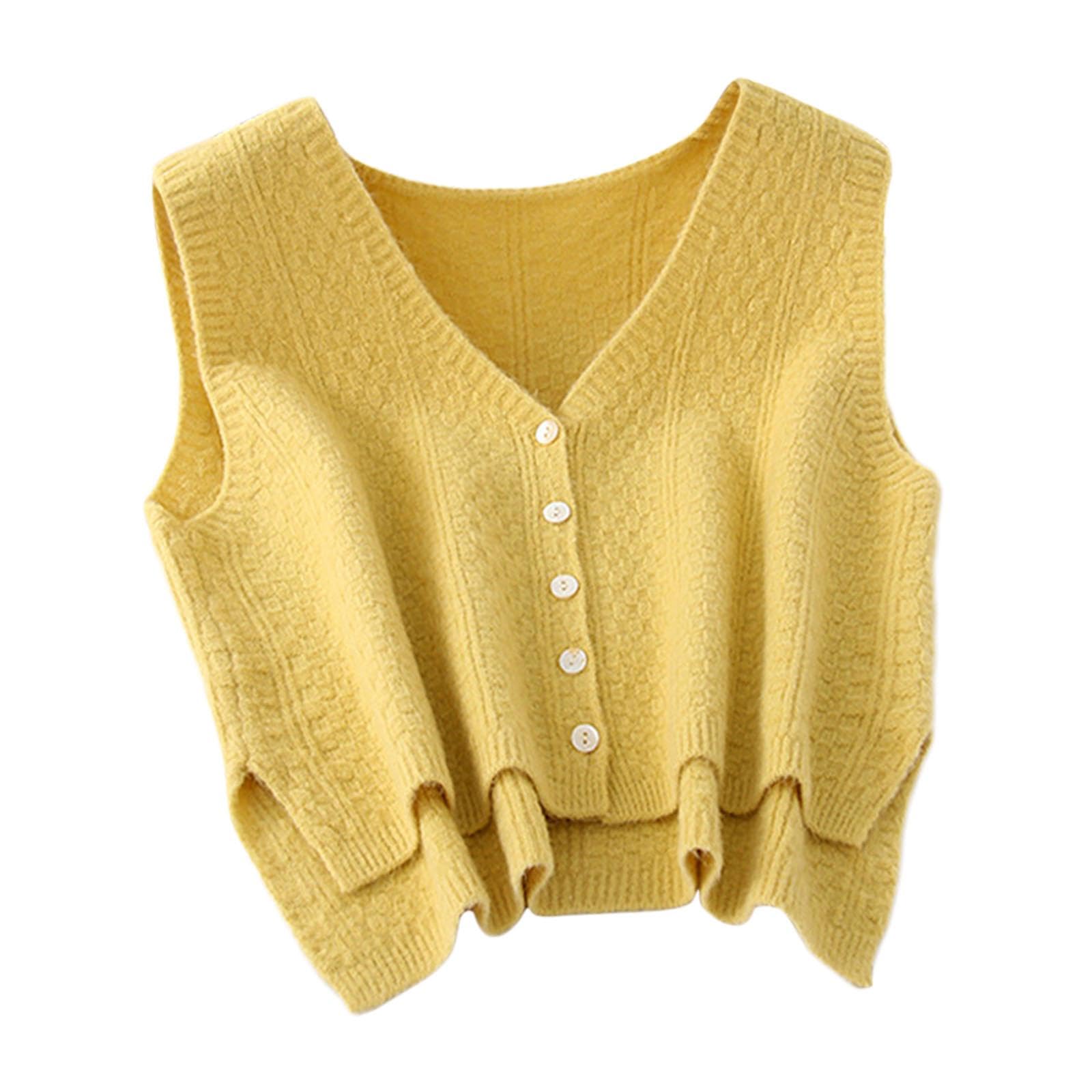 Enakshi Women Sweater Vest Breathable V Neck Casual Fashion Jumpers Sleeveless Gilet Yellow Clothing Shoes & Accessories|Womens Clothing|Coats & Jackets