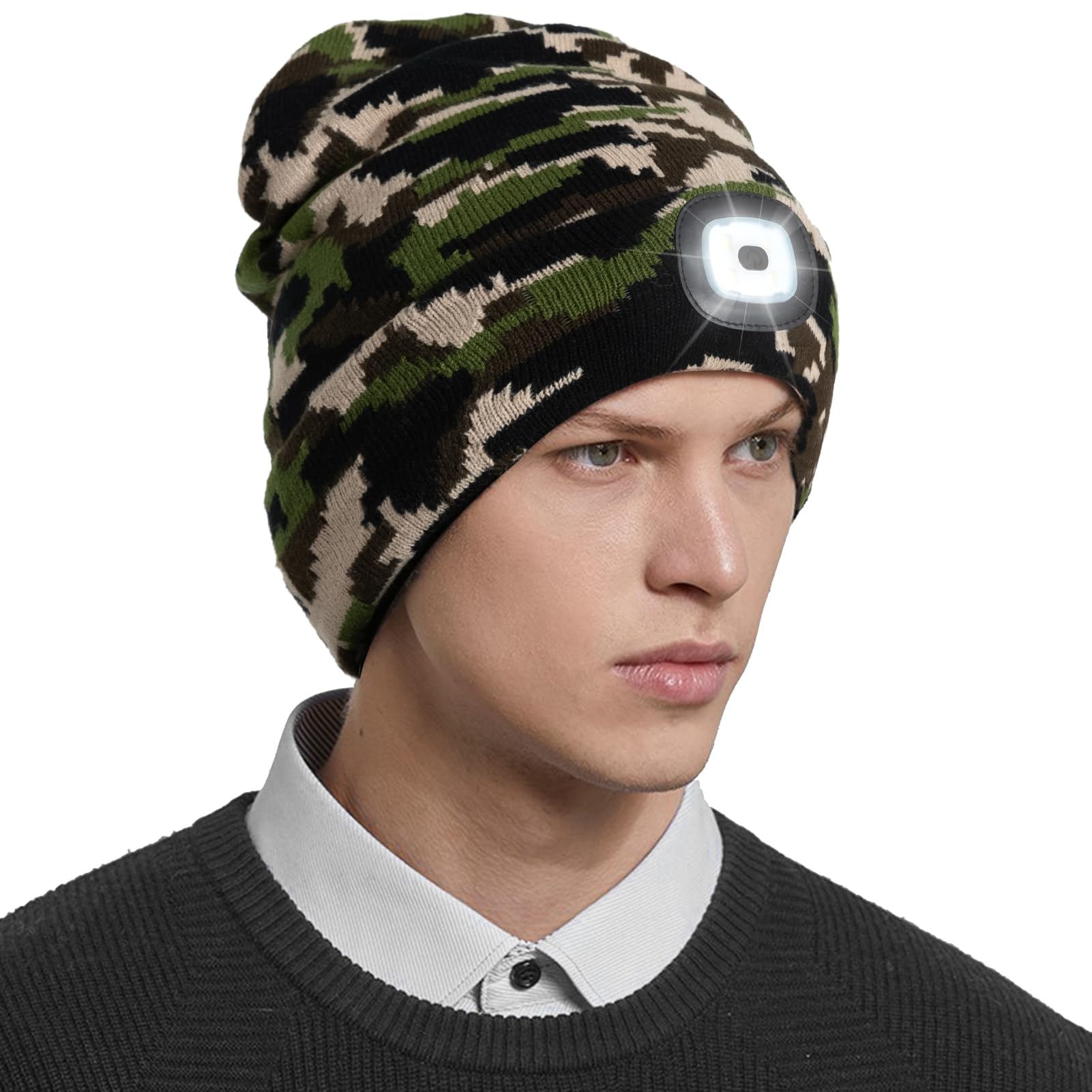 HEYAXA Gorro unisex con luz para mujeres, hombres, papá, padre, recargable por USB, manos libres, 4 LED