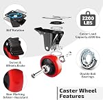 Nefish Swivel Caster Wheel for Cart, 5 Inch Industrial Casters Set of 4-Heavy Duty Top Plate Casters with Brake 2200 Lbs, Smooth No Mark Polyurethane Wheels for Cart, Trolleys, Furniture, Equipment