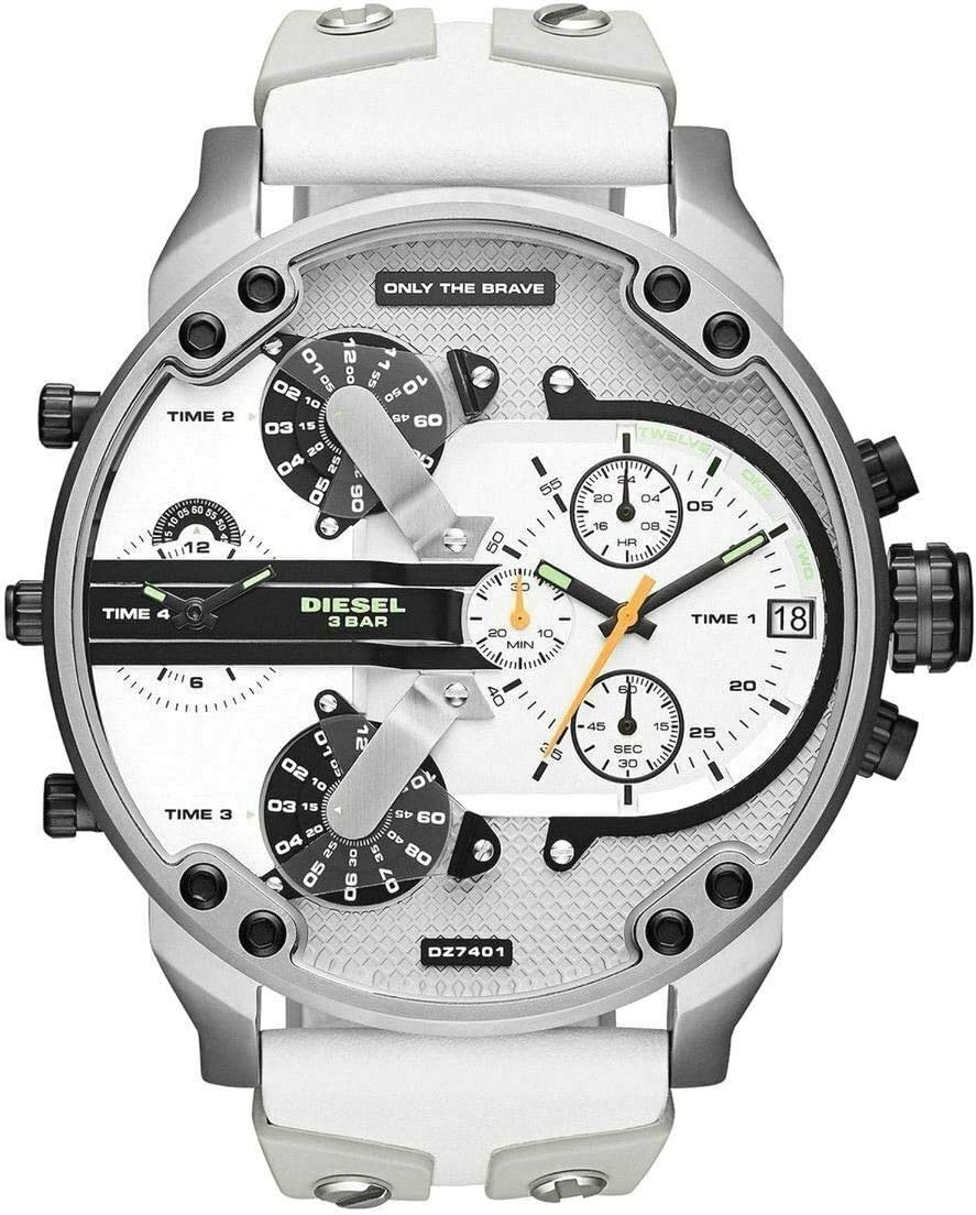 Unique Stuff Shop New Men's Diesel DZ7401 MR Daddy 2.0 White Multiple Time Zone Chronograph Watch with Box