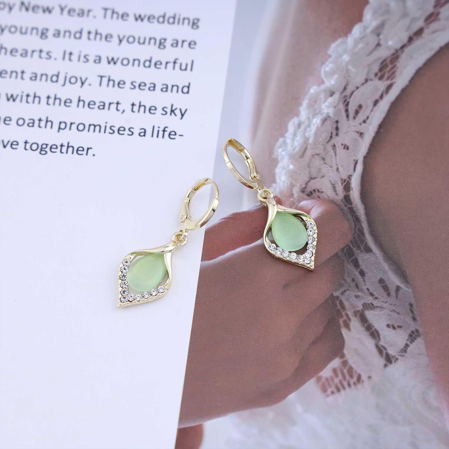 Vintage Opal Dangle Earrings Cz Leaf Teardrop Earrings White Moonstone Drop Earrings Gold Cz Opal Huggie Hoop Earrings Jewellery for Women - Image 7