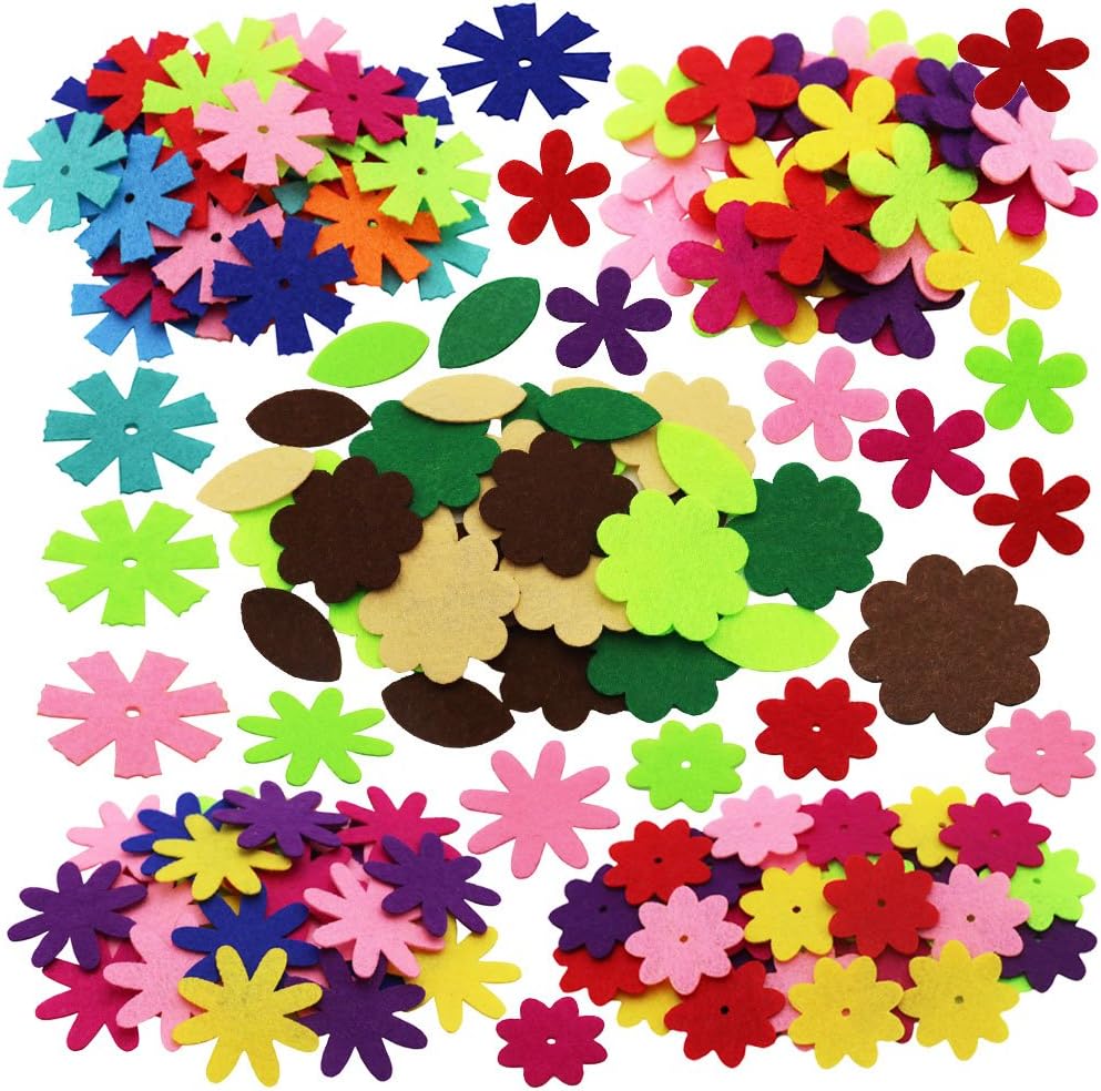 SOOKOO 5 Shapes 150 PCS Felt Flowers Fabric Flower Embellishments for DIY Crafts Sewing Handcraft, Assorted Color