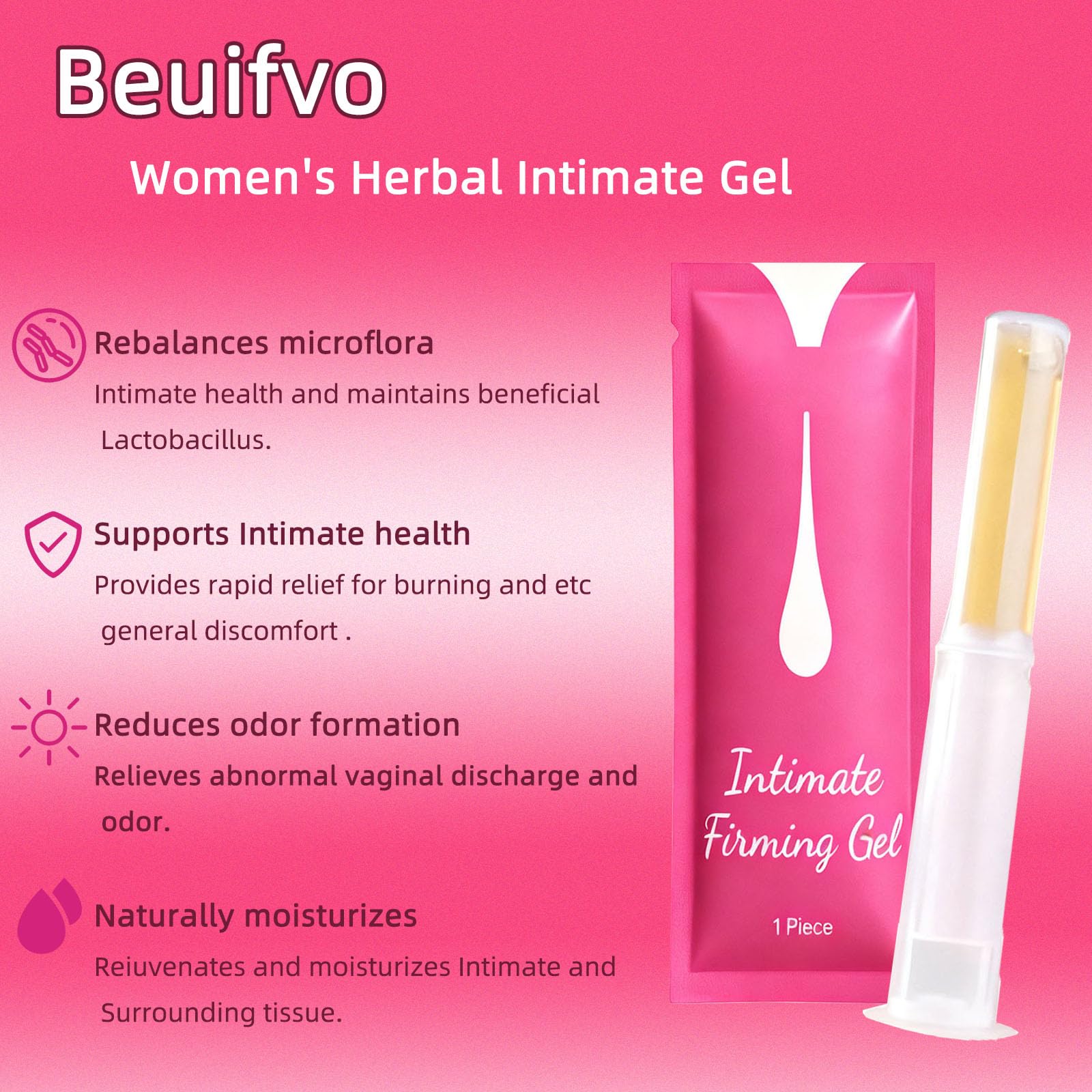 Beuifvo Women's Intimate Firming Gel – Probiotic & Herbal Formula | pH Balance, Odor Control | Gentle Daily Hygiene with Applicator | Soothes & Rejuvenates