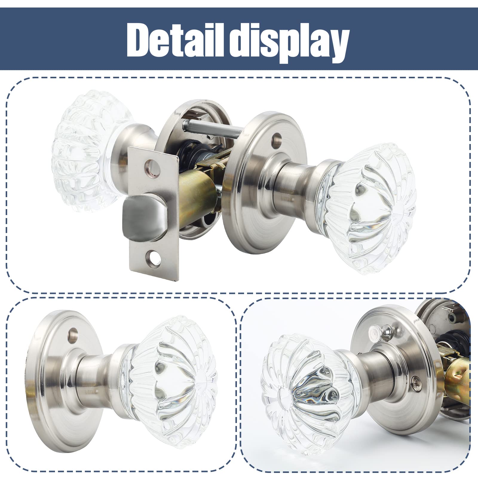 Satin Nickel Crystal Door Knobs with Lock - Security & Style -2 Satin Nickel Crystal Door Knobs with Lock - Security & Style -2