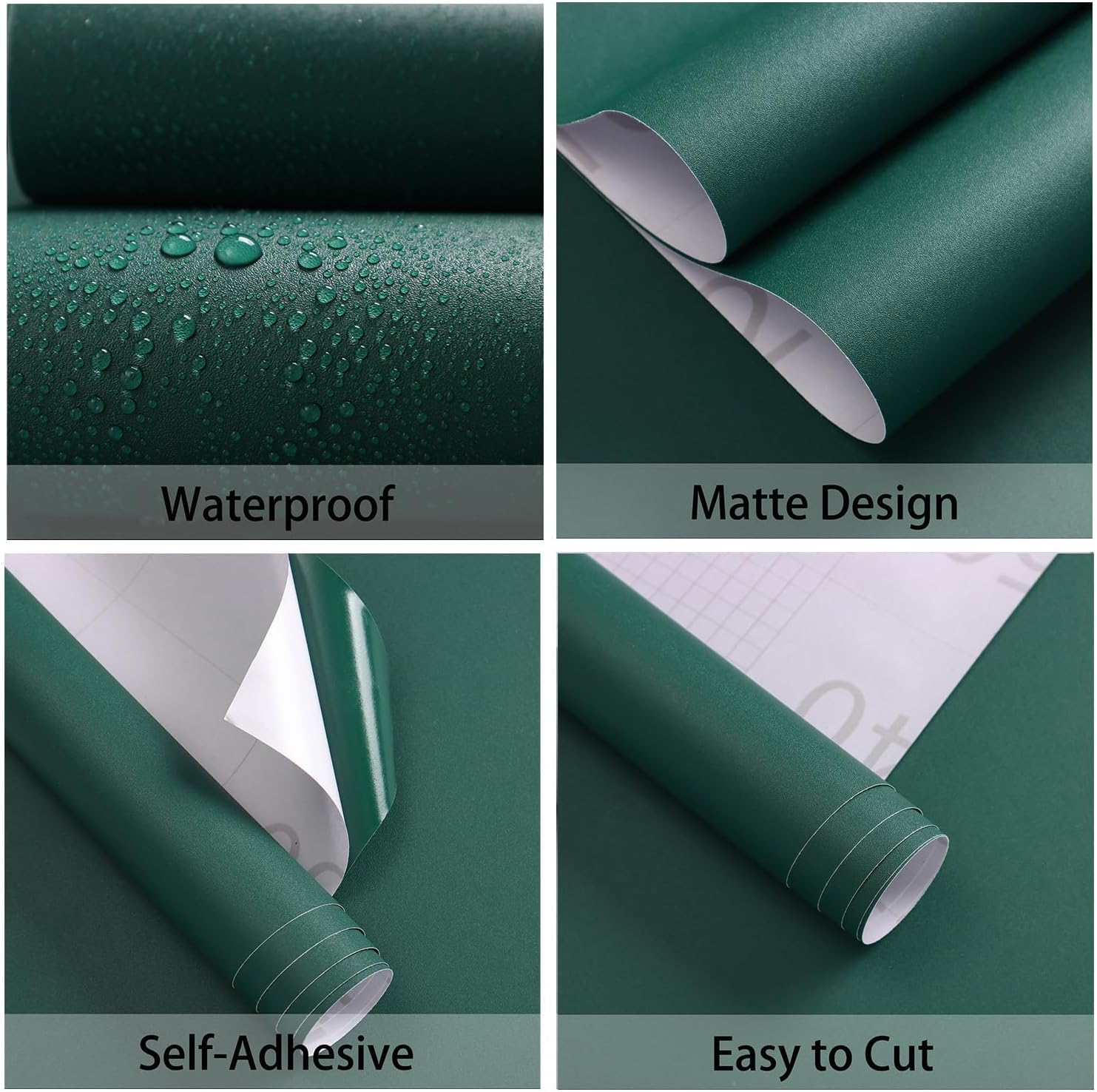 Froluya Dark Green Wallpaper Peel and Stick 17.7 inch x 393 inch Contact Paper Matte Removable Waterproof Peel and Stick Wallpaper Self-Adhesive Contact Paper for Cabinets Bedroom Bathroom