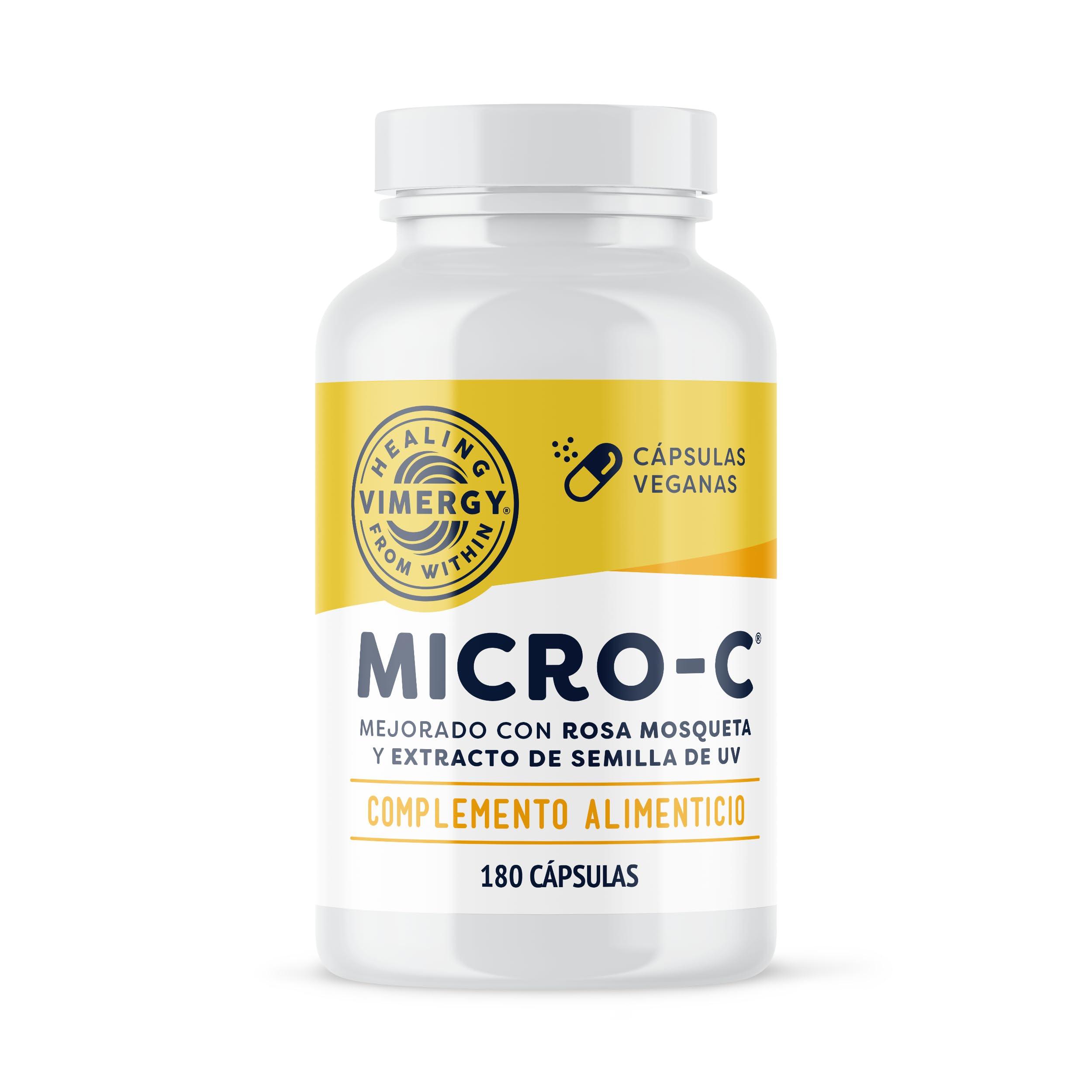 Vimergy Micro-C Vitamina C Cápsulas – 180 Unidades – Vitamina C 500mg en Forma Menos Ácida – Escaramujo - Sin Gluten - Kosher - Vegano