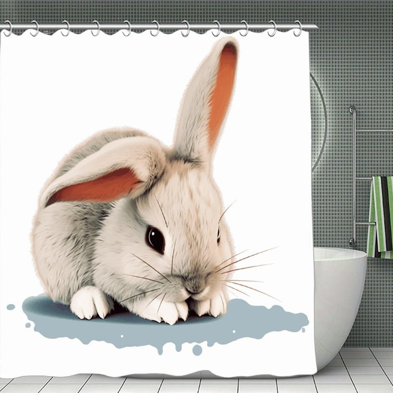 FekiLoot Cry Rabbit Shower Curtain with Hooks Modern Farmhouse Bathroom Curtain Waterproof Cloth Bath Curtains Cute Washable Blackout Privacy Curtains for Bathroom Bathtub 70.8"x70.8"