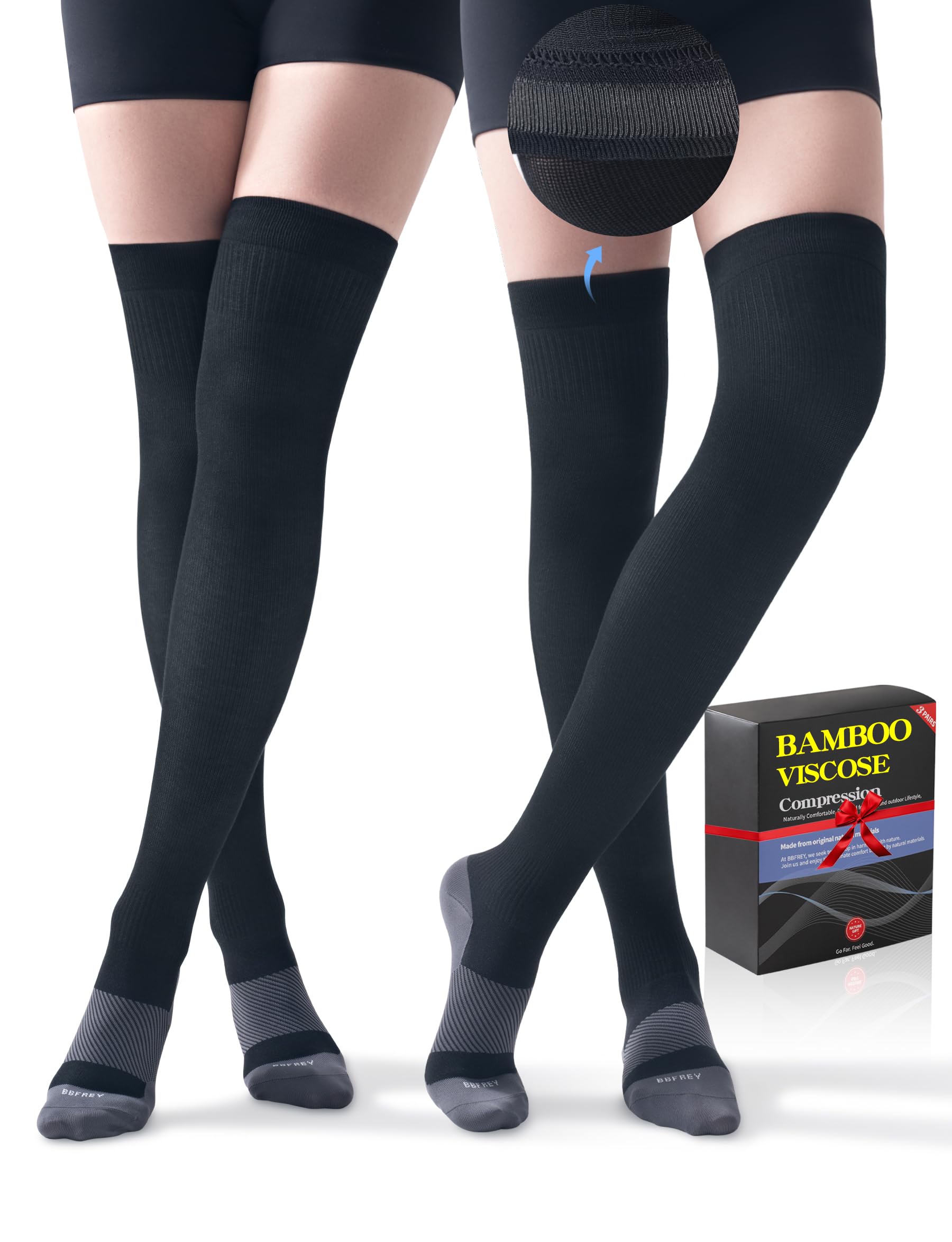 Photo 1 of ***ONLY ONE PAIR*** Over the Knee Bamboo Viscose Compression Socks for Women 15-20 mmHg - Breathable Thigh High Support Stockings, 2 Pairs