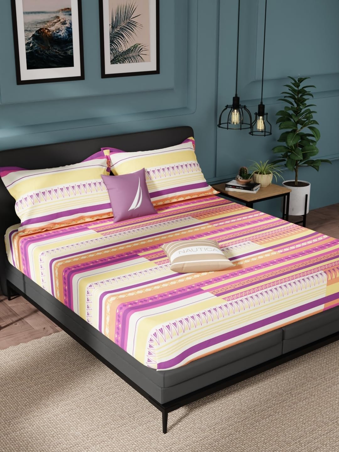 NAUTICA 100% Pure Cotton Double Bedsheet with 2 Pillow Covers -3pc Set (American Classics) Ornamental-Multi (B0D4R1N5TW) Amazon Price History, Amazon Price Tracker