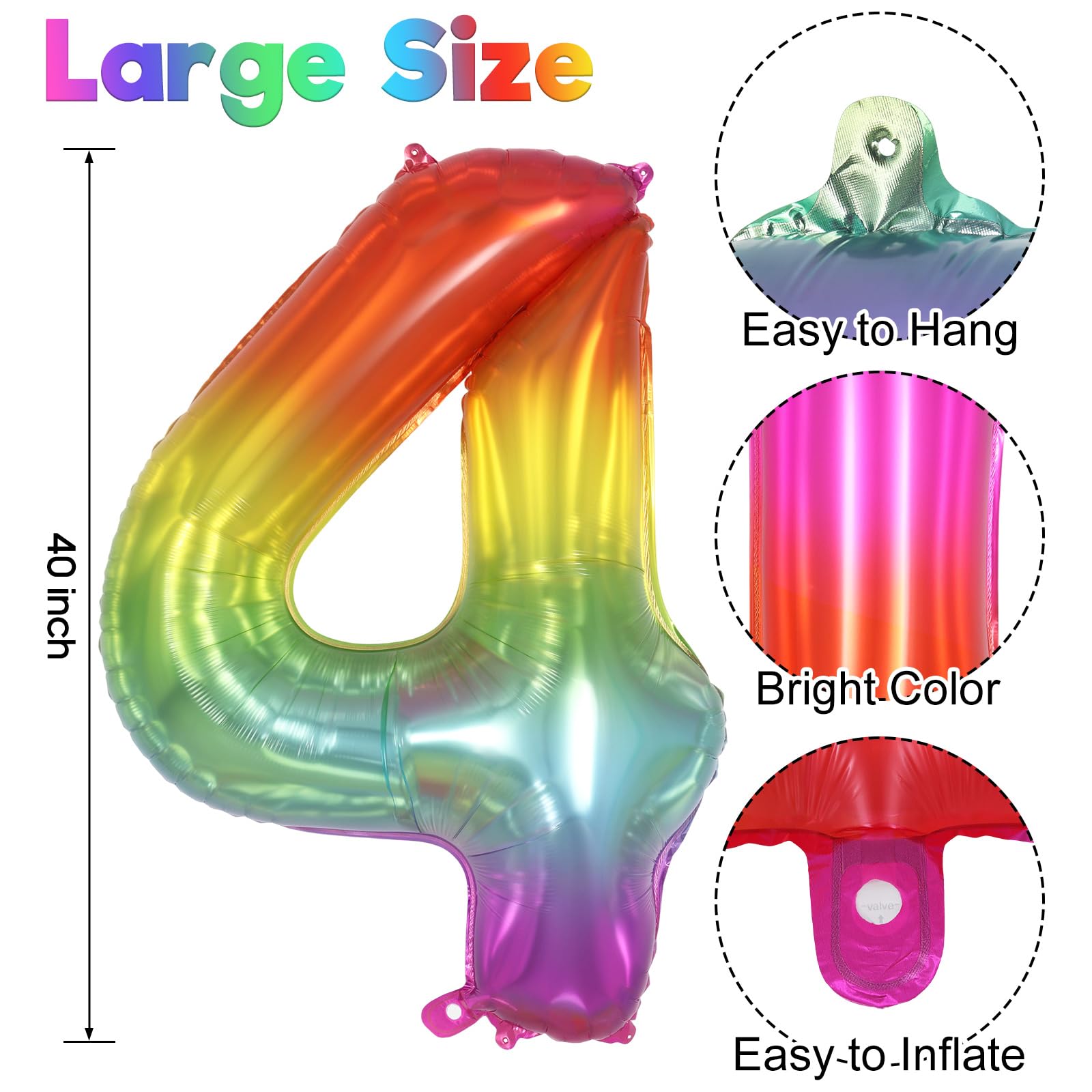 Amazon.com: Rainbow Number 4 Balloon 40 Inch, Big Large Foil