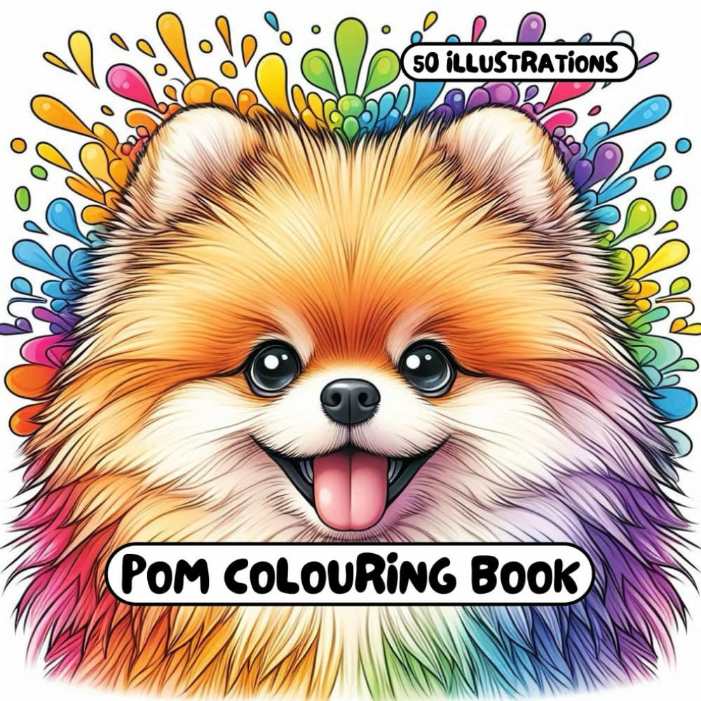 Pomeranian Colouring Book: for Adults & Kids - 50 different illustrations - 8.5 x 8.5 size (Dog Colouring books)