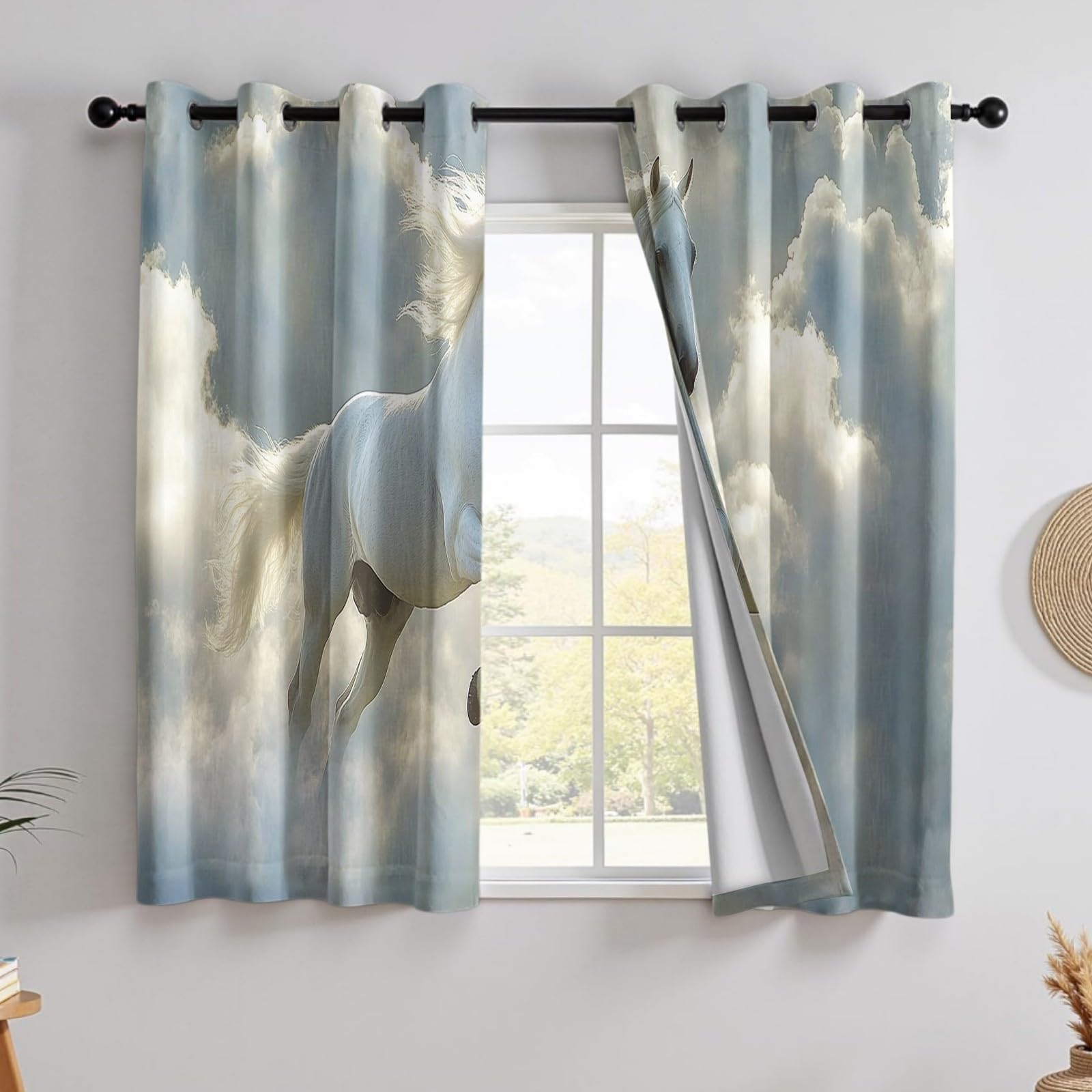 Rideaux Occultants Thermiques Lot de 2, 140L X 175H cm Nuage Animal Isolation Thermique, pour Salon Chambre Balcon Cuisine
