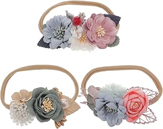 Totority 3 Pçs Tiaras De Flores Artificiais Para Hijab Para Meninas Recém-Nascidas Tiaras Para Bebês Meninas Laços De Cabelo Para Meninas Envoltórios De Tecido De Flores Para Bebês