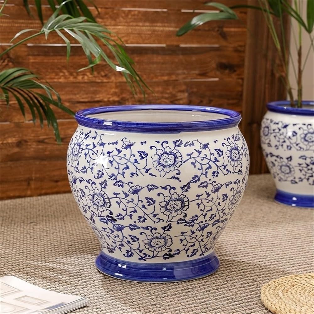 Doniczka Duża ceramiczna doniczka do użytku domowego, niebiesko-biała porcelanowa dekoracyjna wewnątrz i na zewnątrz