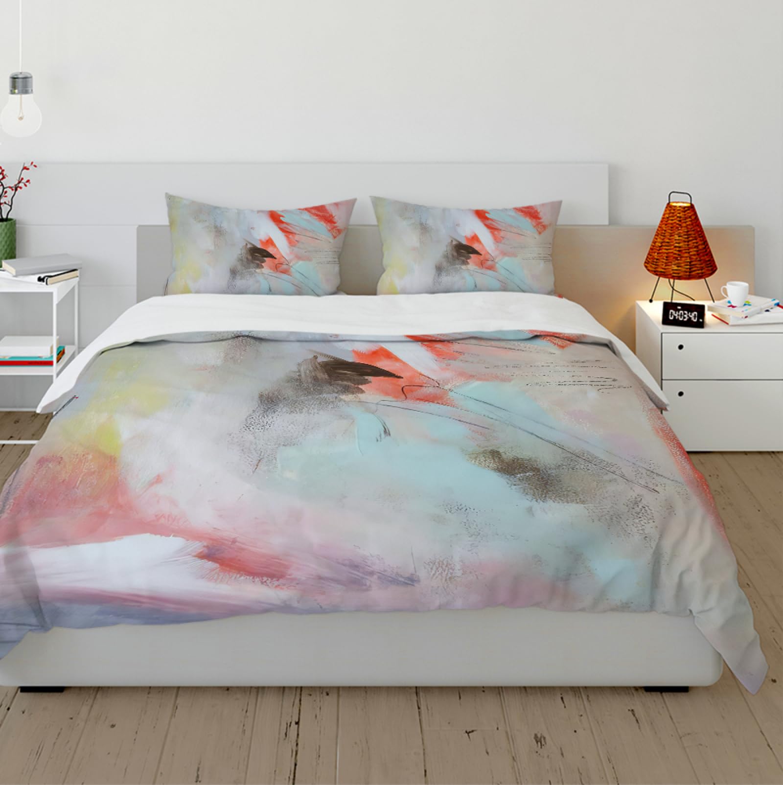Set de Lujo Funda de Edredón 3 Piezas Estilo de Tinta de Impresión 3D Textura Ligera Ultra Suave Juego de Ropa de Cama de Dormitorio con 2 Almohadas Shams 4 Lazos Cremallera 160 x 200 cm