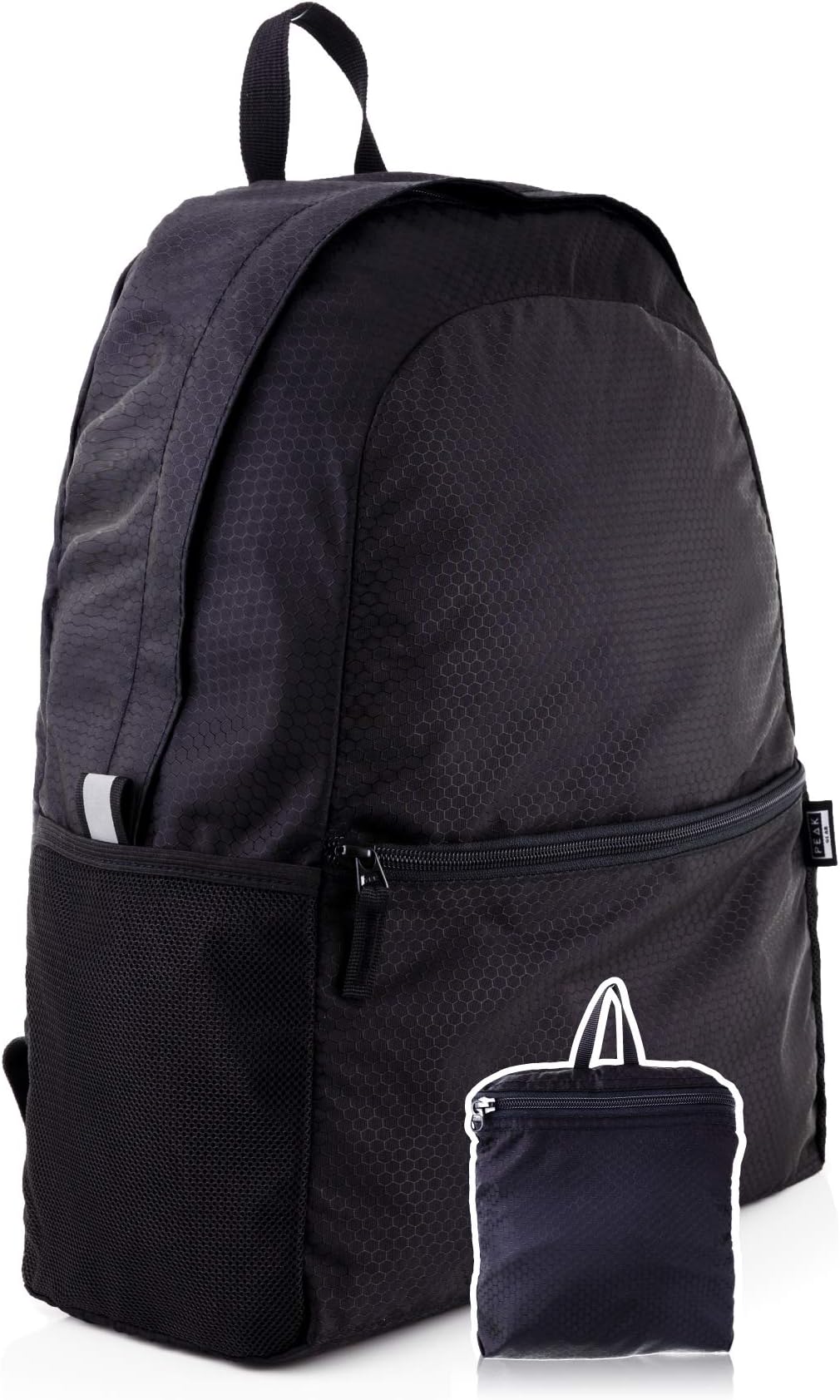 Foldable Backpack - Compact Packable Day Pack - Includes Lifetime Lost & Found ID, Black, Medium, Traveling