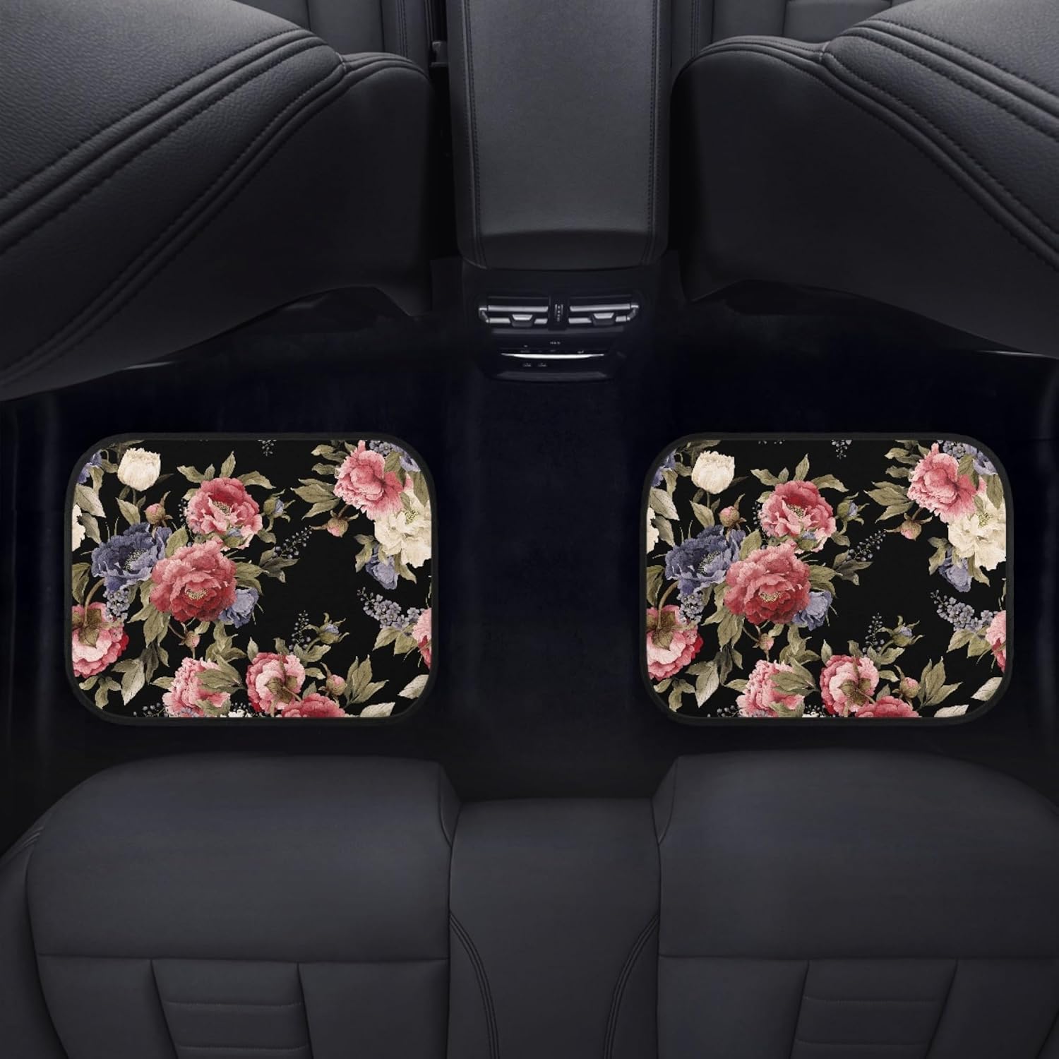 Dark Vintage Floral Flowers Print Car Floor Mats Set of 4,Seamless Floral Pattern with Peonies Watercolor Vehicle Front Rear Carpets Mats Universal Car Floor Rugs Car Accessories for Van Truck - Image 5