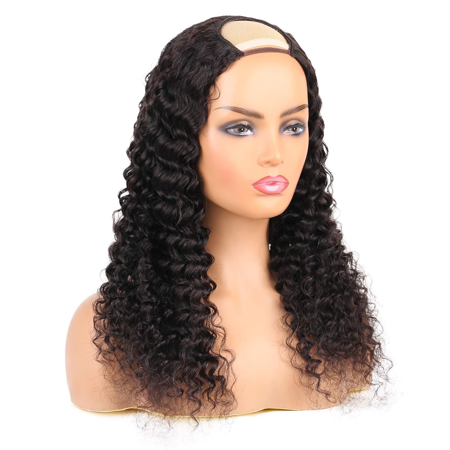 huarisi U Part Human Hair Wig Deep Wave 150% Density Glueless Brazilian Remy Human Hair U-part Wigs None Lace Clip in for Black Women 22 Inch Natural Color