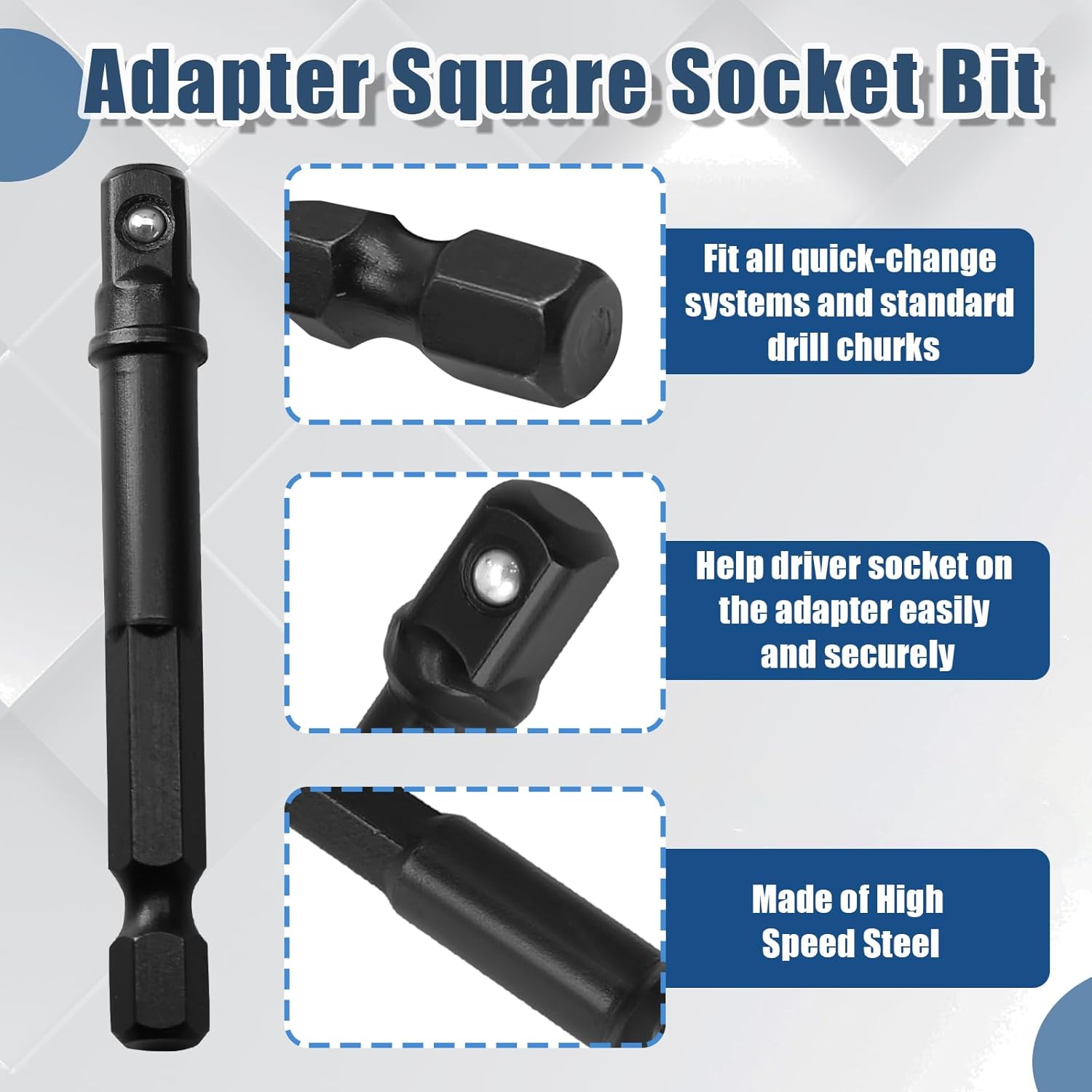 10 Pack 1/4 Inch Square Impact Adapter Bit, Hex Impact Socket Adapter for Drills, Socket Adapter Kit for Impact Driver, Automotive DIY - Black