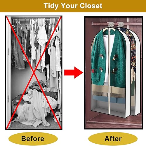 Miniatura 6 de Bolsas de ropa de 60 pulgadas para colgar ropa refuerzos de 4 pulgadas bolsa de traje transparente para almacenamiento en armario o viajes protector