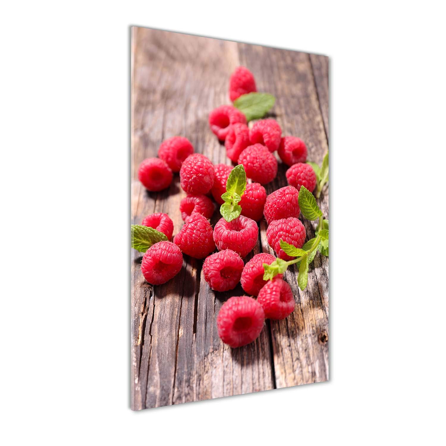 Impression sur verre Tulup rouge framboises pour masquer un mur vide de salon