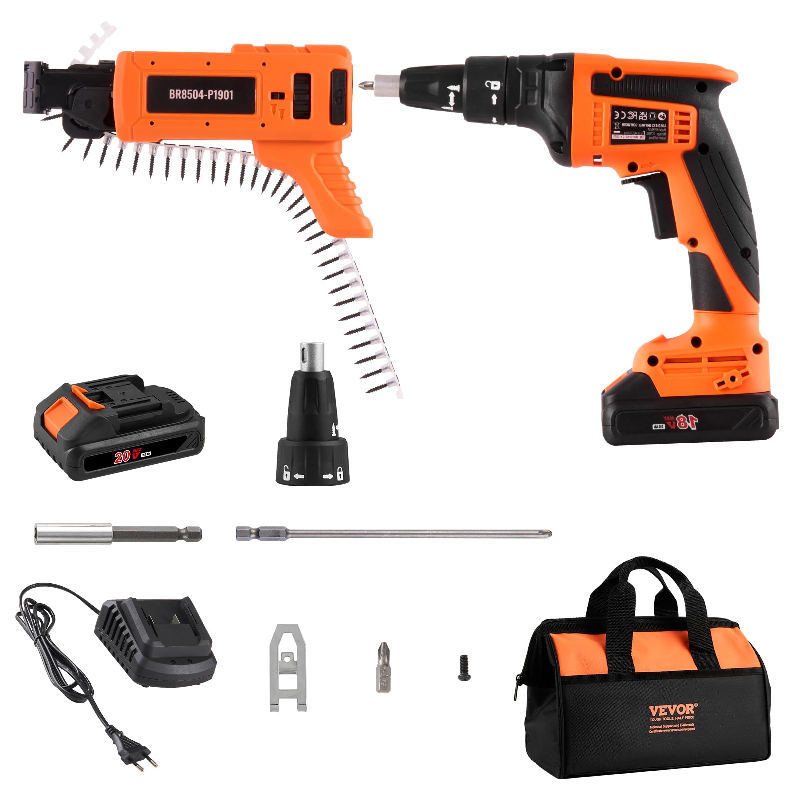 VEVOR Drywall Screw Gun Auto-Feed, 20V Max Collated Drywall Screwgun, 4200RPM Brushless Cordless Drywall Gun Kit with 2 Battery Packs, Belt Clip,