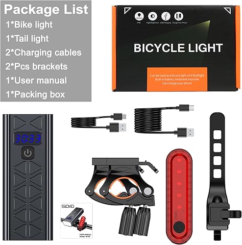 Miniatura 9 de 3600 Lumens Bike Light Set, USB-C Rechargeable Bike Lights, Front Headlight with 54 Light Modes, IPX6 Waterproof Bicycle Headlight, for Commuters