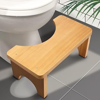 AZEN 7 Inch Wooden Squat Toilet Stool for Adults - Natural Wood Poop Stool, 400lb Capacity Bathroom Step