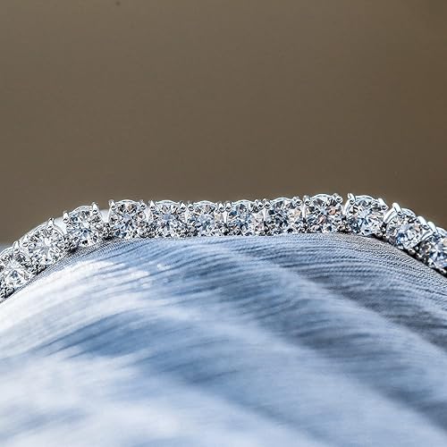 Miniatura 3 de Tienda Collection Platinum or Gold Plated Sterling Silver Tennis Necklace with Round