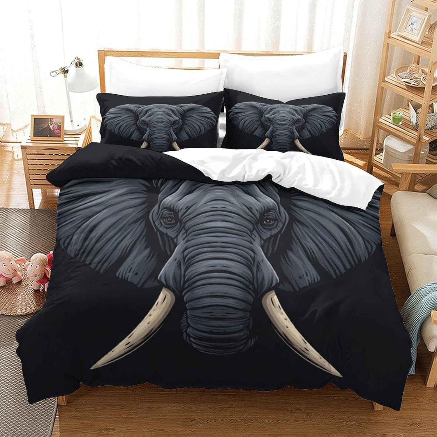 Housse de couette éléphant 200x200 entretien facile et fermeture éclair