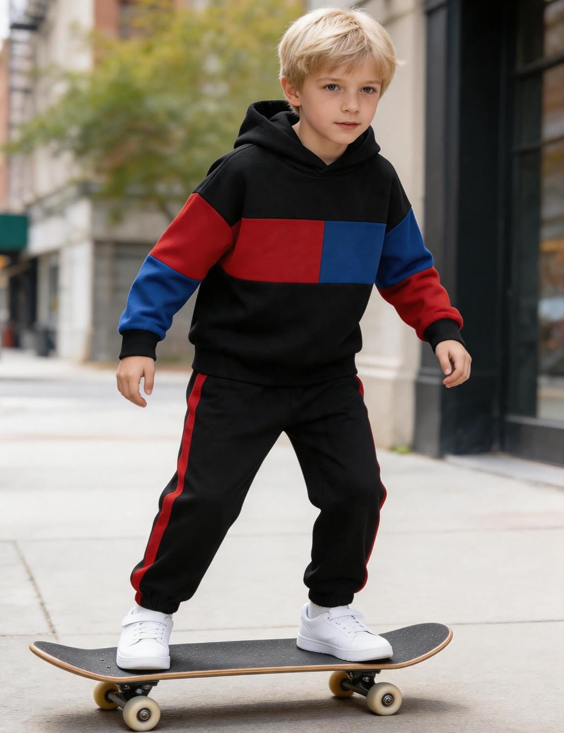 Boy Clothes Long Sleeve Color Block Sweatshirts Set Size 4-10Years