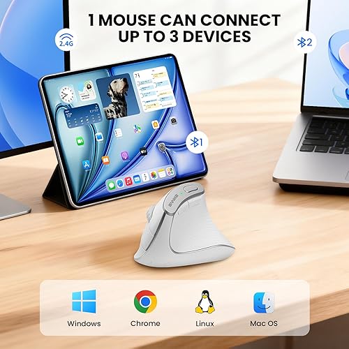 Miniatura 2 de Ratón ergonómico vertical inalámbrico, multidispositivo (Bluetooth + conexión 2.4G), 4 DPI ajustables, 7 botones para computadora, laptop,