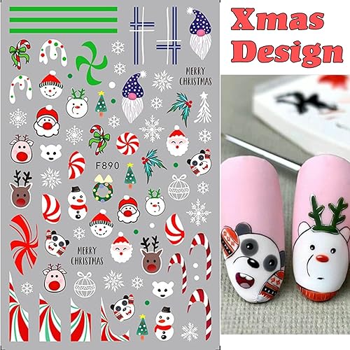 Miniatura 6 de 5 hojas de calcomanías de Navidad para arte de uñas decoraciones de uñas autoadhesivas 3D suministros de uñas de Papá Noel copo de nieve muñeco de